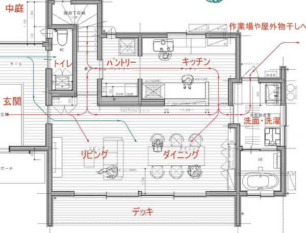 勝手口からお風呂へ直行 周遊性のあるキッチンで家事の楽な 三世代が暮らす農家住宅 実例紹介 豊橋市 野依の家